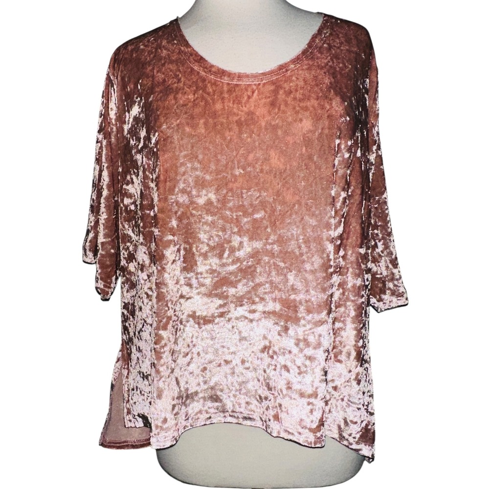 WB5 POL Crushed Velvet Top, Mauve Pink, Short Sleeve Relaxed Fit, Women's  Large